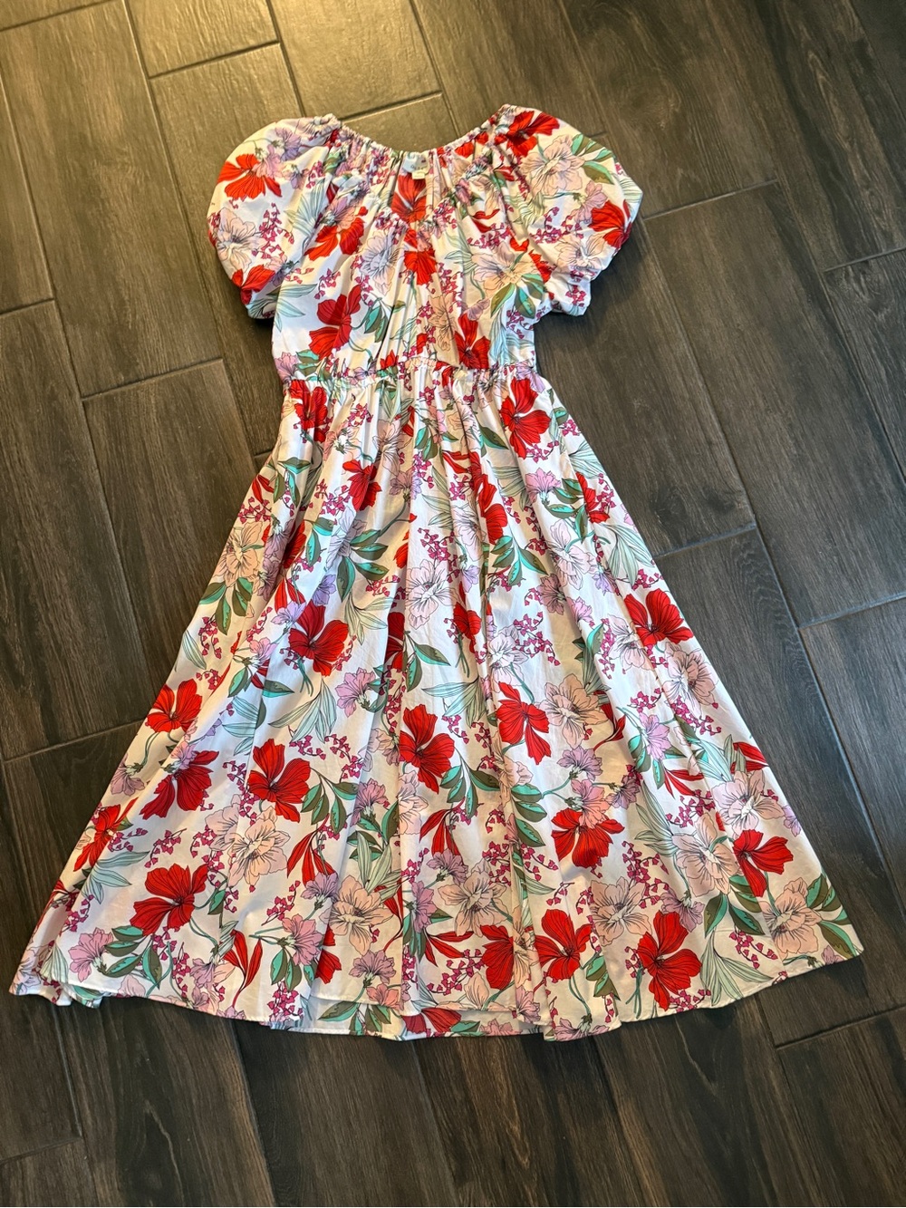 Women’s White Floral Midi Dress with Red & Pink Blooms from On 34th from Macy’s